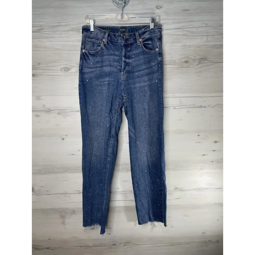 Wild Fable Jeans Womens 10 Blue Super‎ High Rise Straight Button Fly Distressed